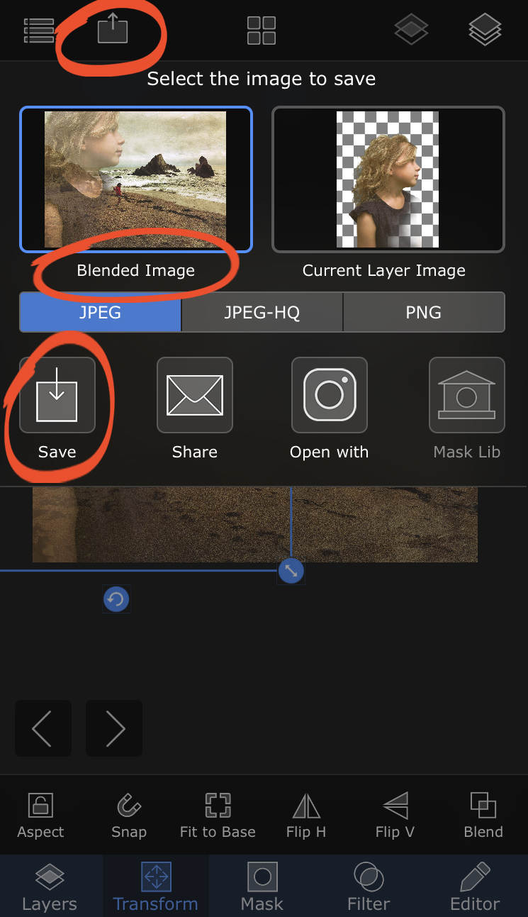 Сохранение результата через Share