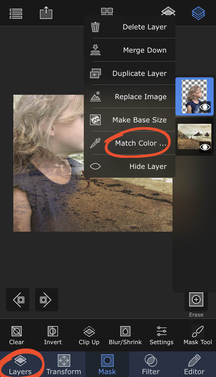 Команда Match Color в меню слоя