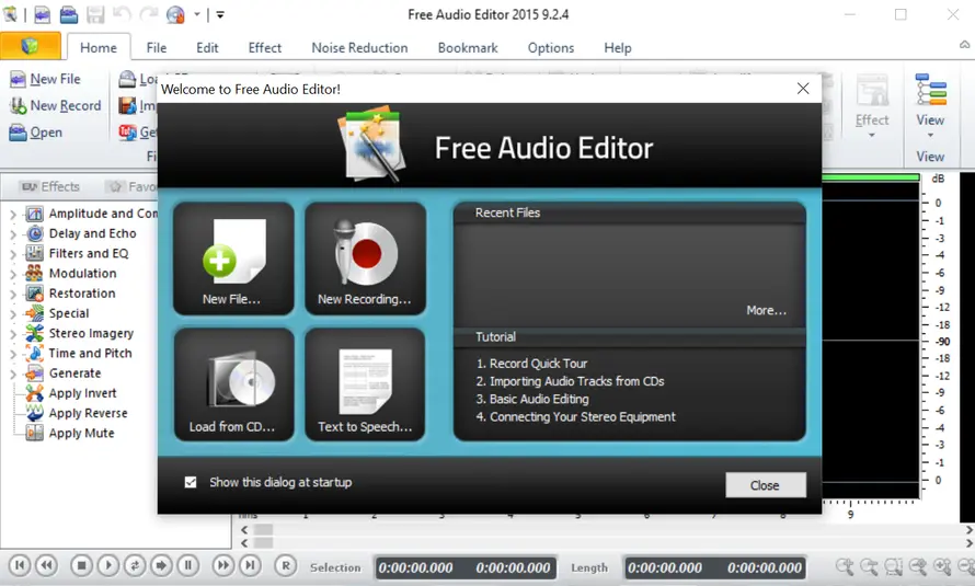 Стартовое окно Swifturn Free Audio Editor