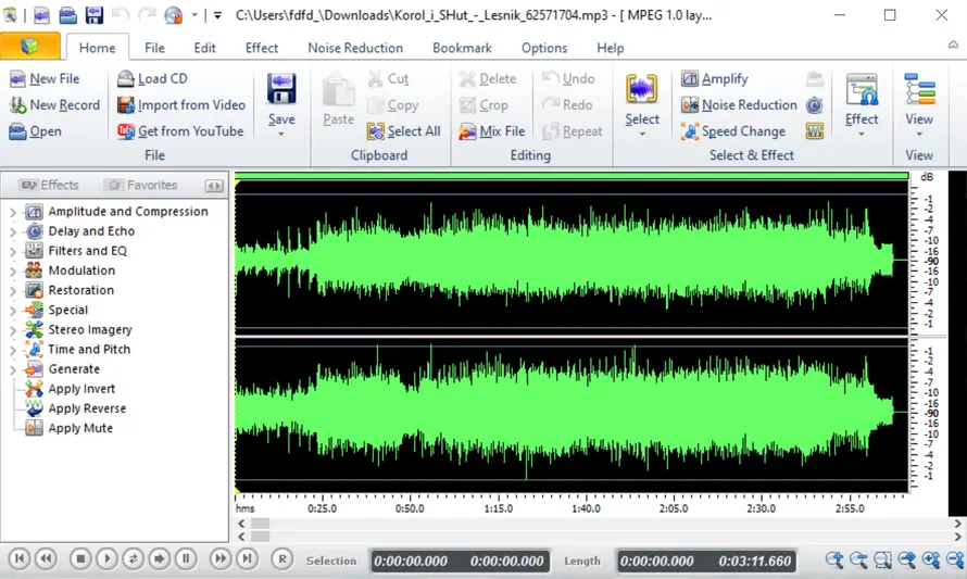 Swifturn Free Audio Editor с загруженным аудиофайлом