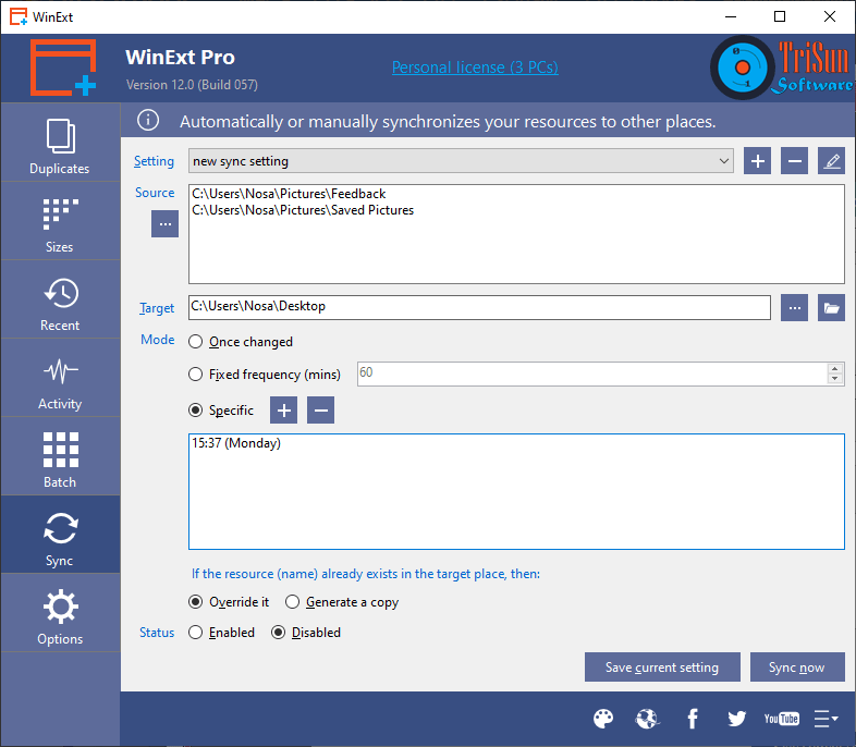 WinExt Free — модуль Sync для ручной и автоматической синхронизации