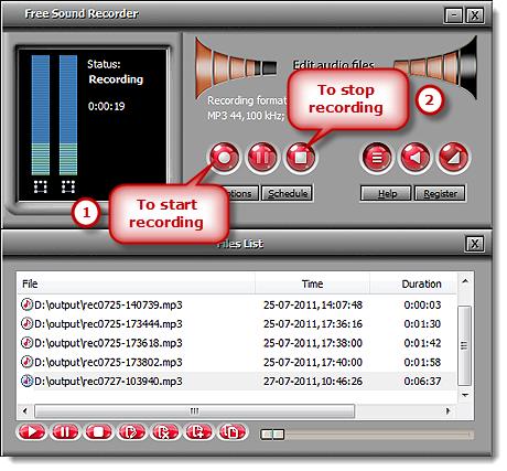 Запуск записи и появление файлов в File List