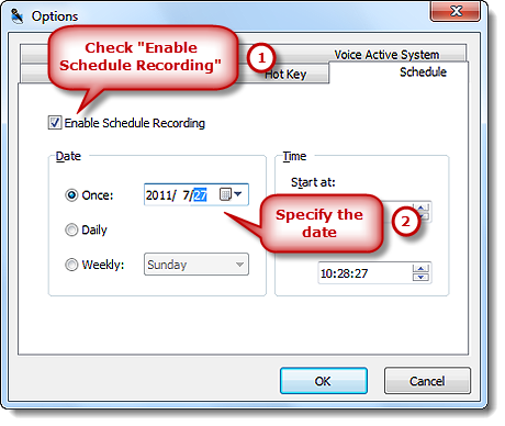 Планировщик записи: включение Enable Schedule Recording и выбор даты