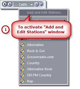 Запуск окна Add and Edit Stations из radio player