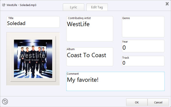 Редактирование тегов в Any Audio Converter