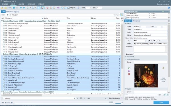 Интерфейс TagScanner для редактирования тегов MP3