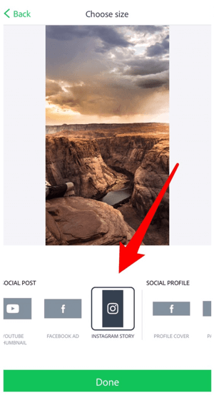 Canva: выбор размера для Instagram Story
