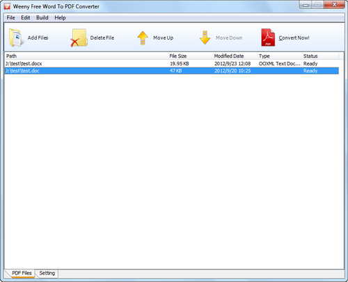 Главное окно Weeny Free Word to PDF Converter