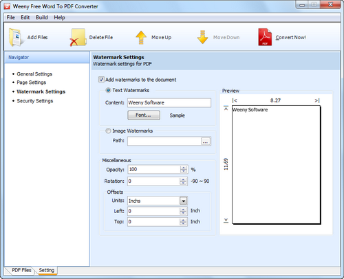 Раздел Watermark Settings