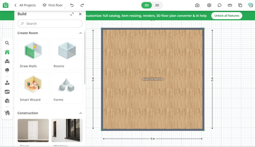 План квартиры и расстановка мебели в Planner 5D