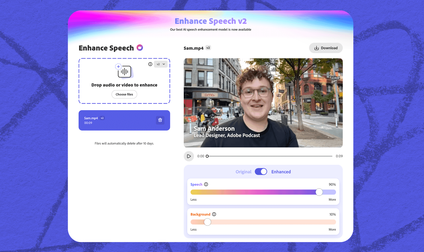 Интерфейс Adobe Podcast Enhance Speech