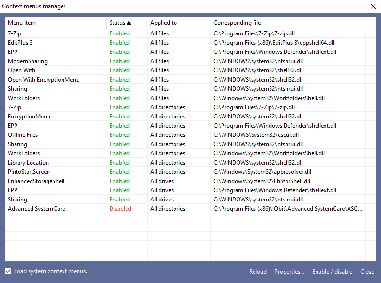 WinExt Free — Context menus manager для управления пунктами контекстного меню
