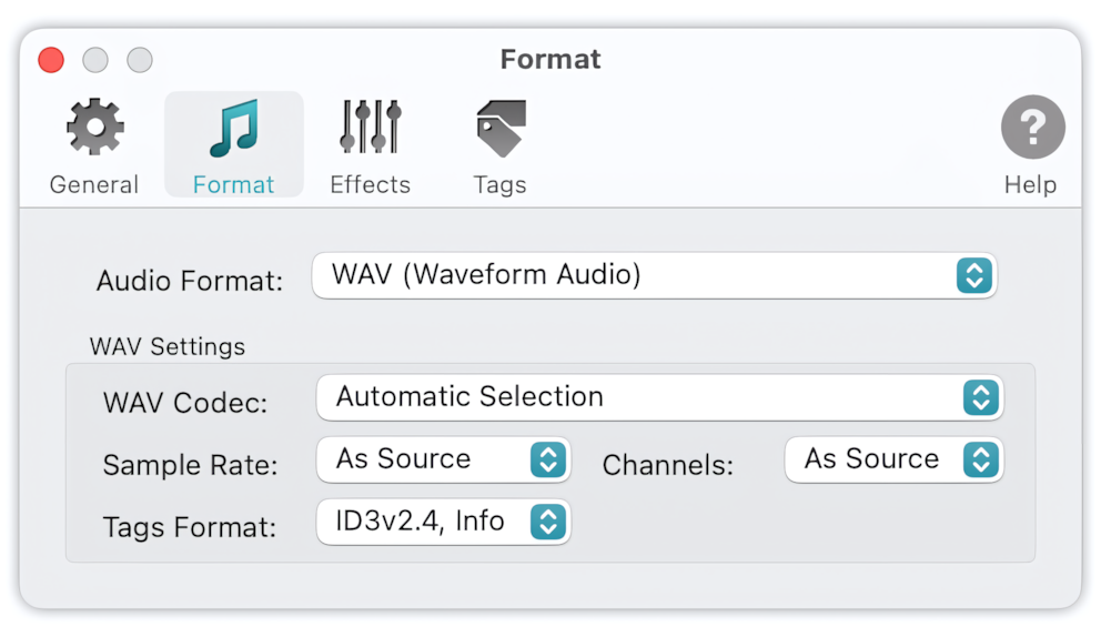 Настройки WAV в To WAV Converter