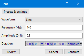 Диалог Tone в Audacity