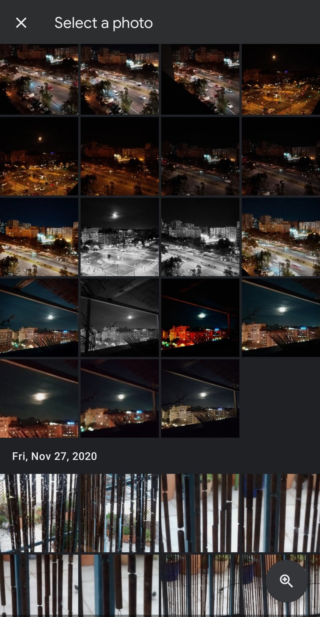 Экран Select a photo в Toolwiz Photos с сеткой изображений из галереи