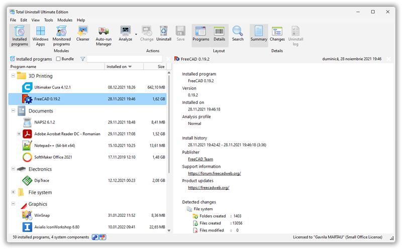 Главное окно Total Uninstall с модулем Installed programs