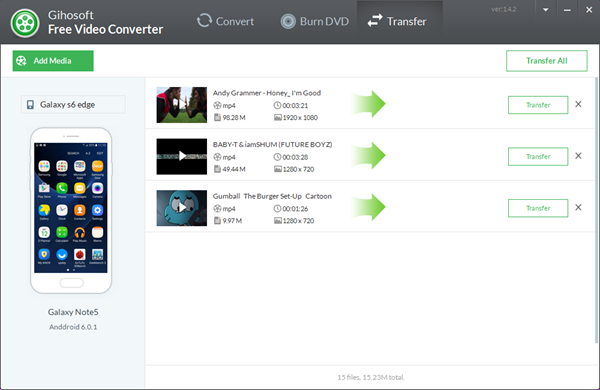 Вкладка Transfer в Gihosoft Free Video Converter