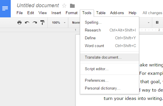 Перевод документа в Google Docs