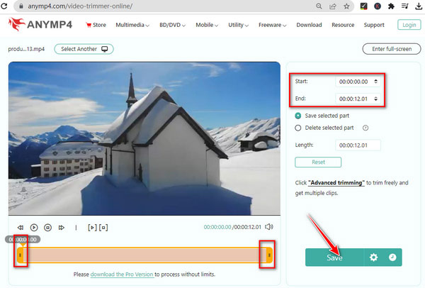 AnyMP4 Online Video Trimmer — обрезка ролика в браузере