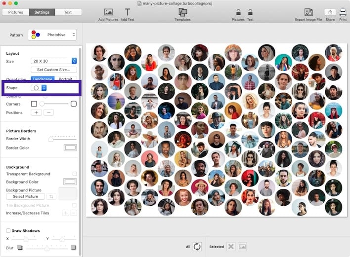 TurboCollage: пример большого circle collage в режиме Photohive