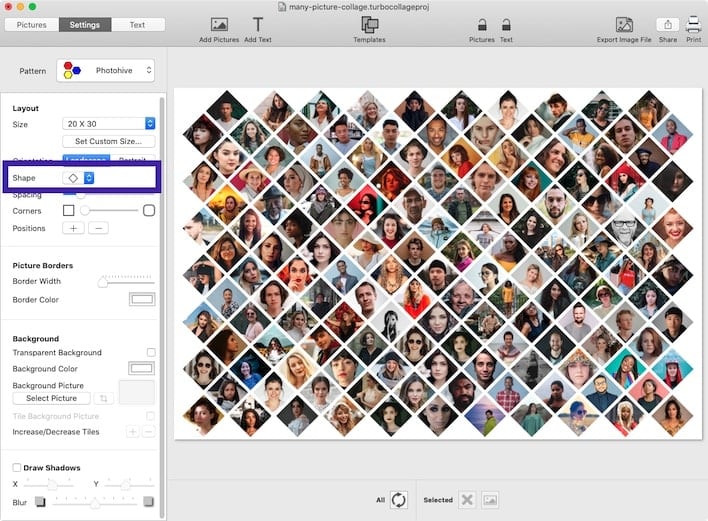 TurboCollage: пример большого diamond collage в режиме Photohive