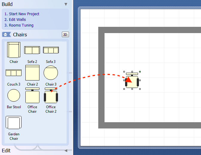 Добавление объекта из библиотеки в план Room Arranger
