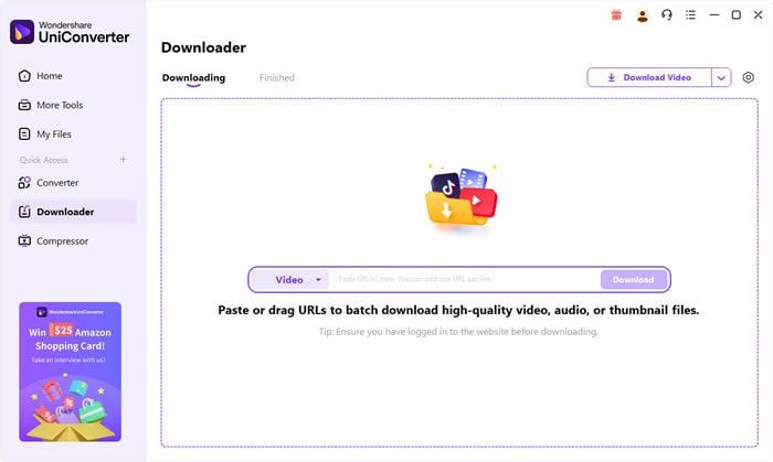 Wondershare UniConverter: интерфейс загрузчика