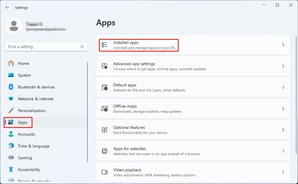 Список Установленные приложения в Windows 11