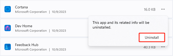Подтверждение удаления в Windows 11