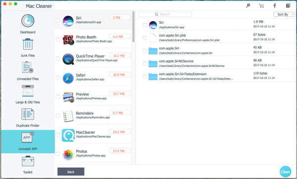 Деинсталляция приложений в Aiseesoft Mac Cleaner
