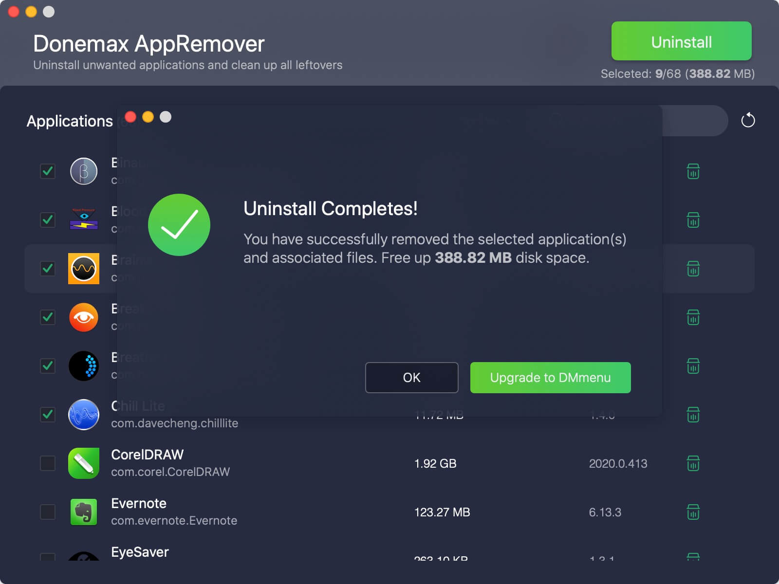 Завершение удаления в Donemax AppRemover for Mac
