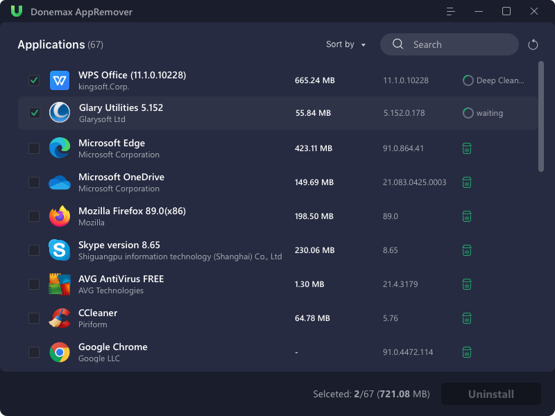 Процесс Deep Clean в Donemax AppRemover для Windows
