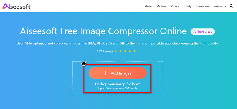 Главный экран Aiseesoft Free Image Compressor Online с кнопкой Add Images