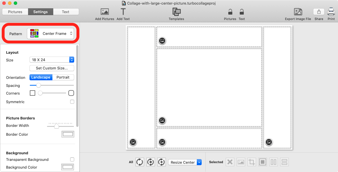 TurboCollage: выбор паттерна Center Frame