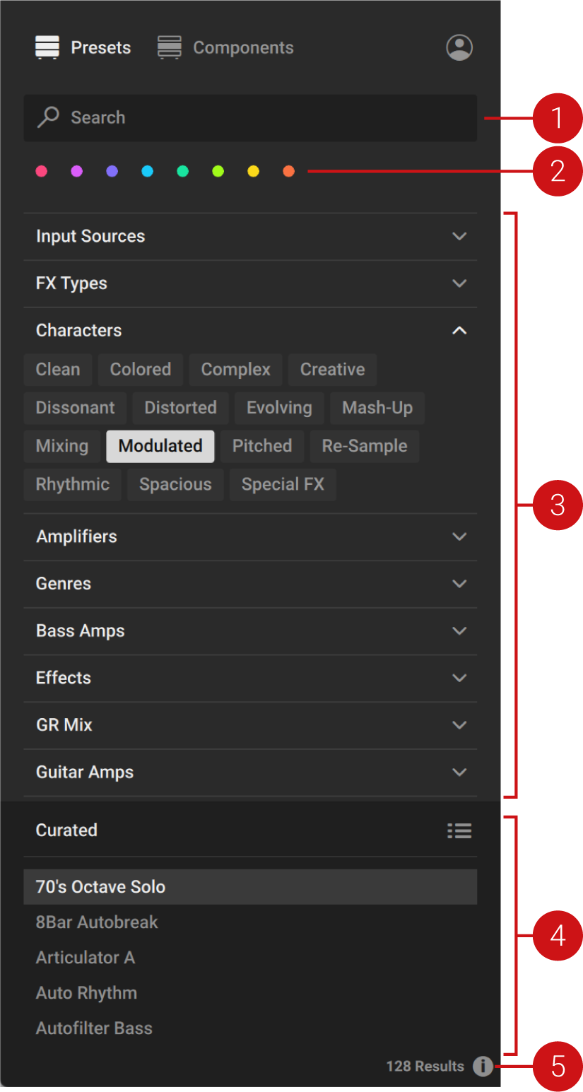 Браузер пресетов в Guitar Rig 7 Pro