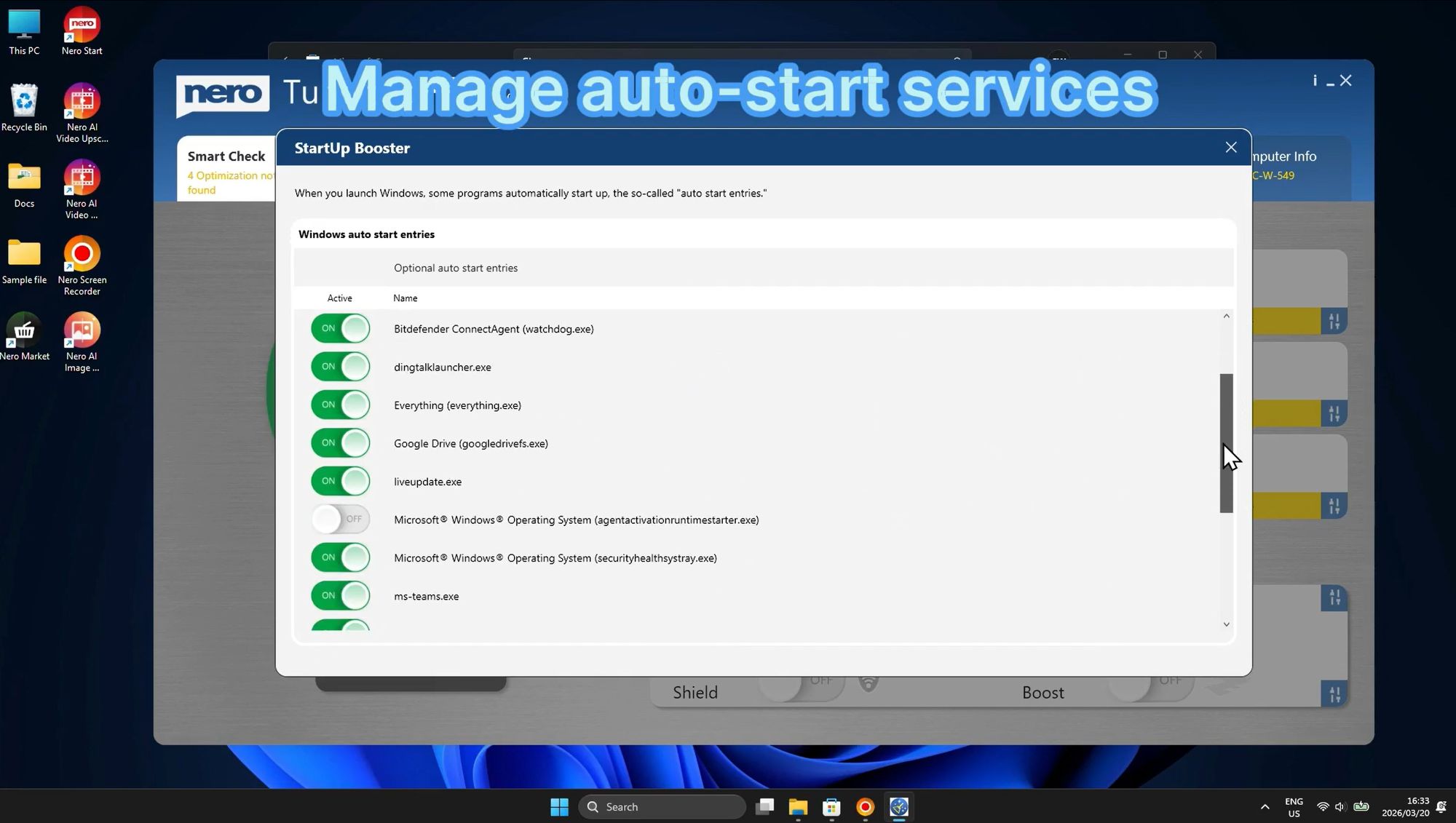 Окно StartUp Booster в Nero TuneItUp PRO