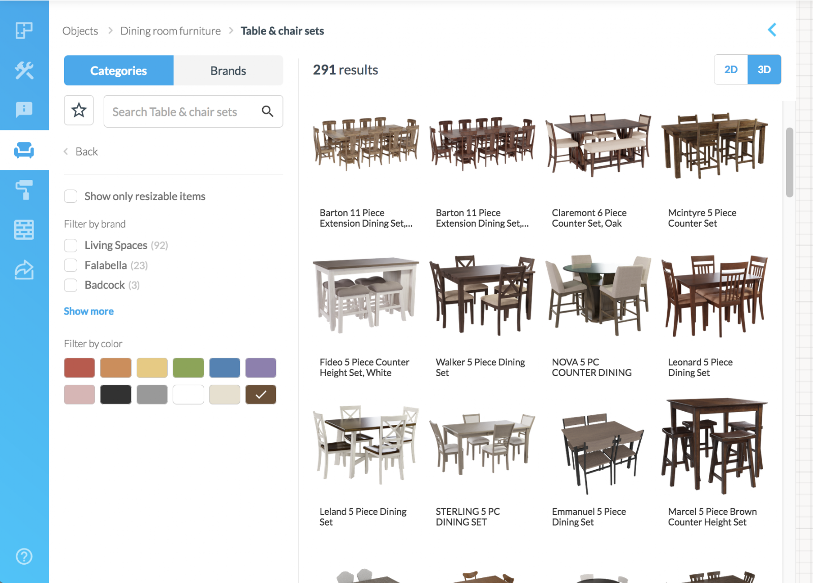 Каталог мебели Roomstyler с категориями, брендами и фильтрами