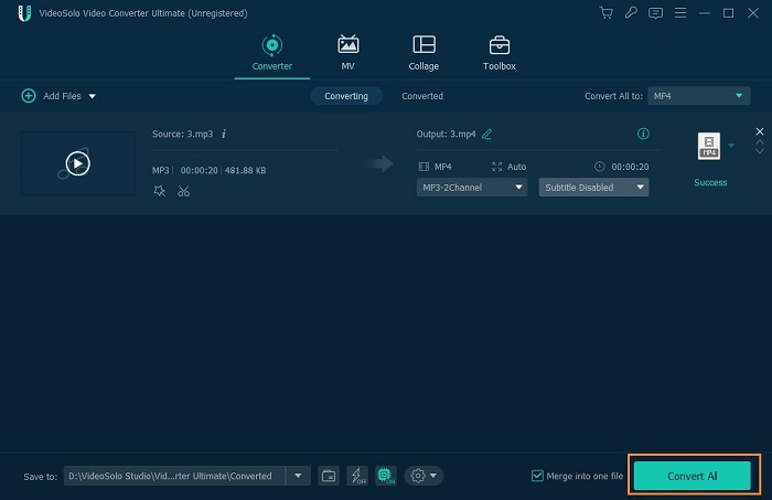Запуск конвертации в VideoSolo Video Converter