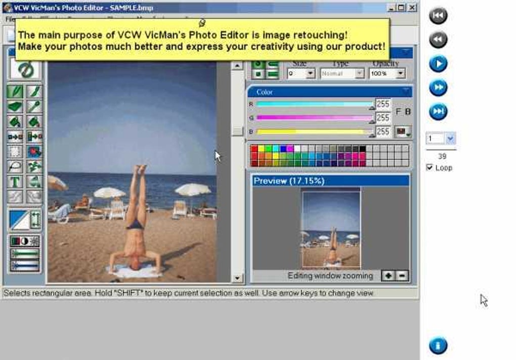 VCW VicMan’s Photo Editor: окно Parameters of colors с настройками Saturation, Brightness и Contrast