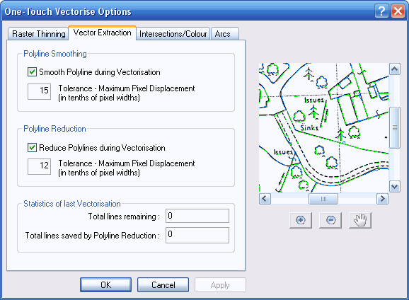 Вкладка Vector Extraction в окне One-Touch Vectorise Options
