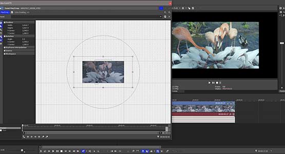 Окно Event Pan/Crop: рамка, круг поворота и таймлайн кейфреймов