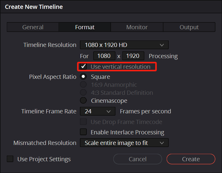Вертикальное разрешение 1080×1920 в DaVinci Resolve