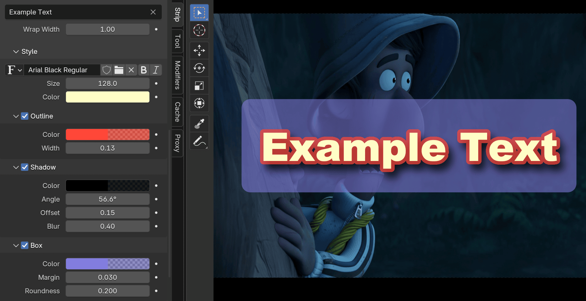 Пример Text Strip в Blender Video Sequence Editor