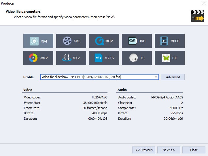 Окно Produce в AVS Video Editor