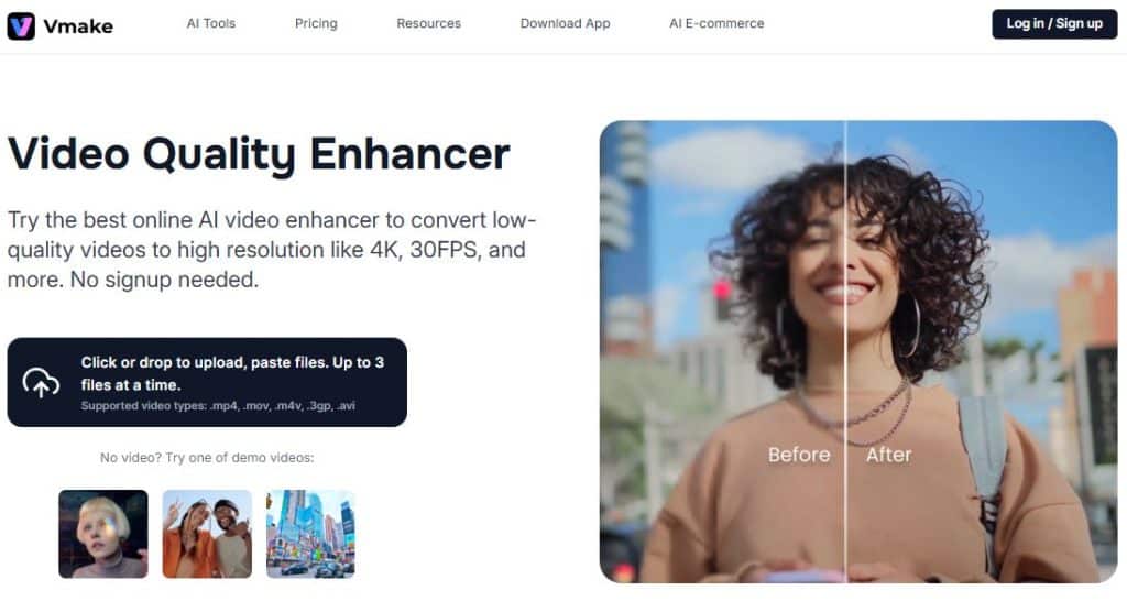 Интерфейс Vmake AI для улучшения видео