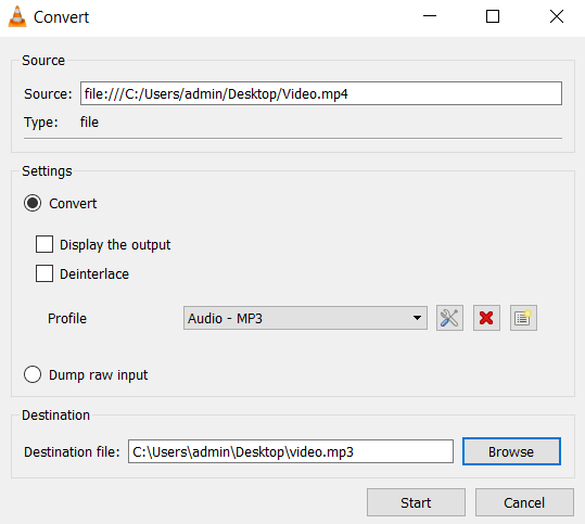Выбор профиля Audio - MP3 в VLC Media Player