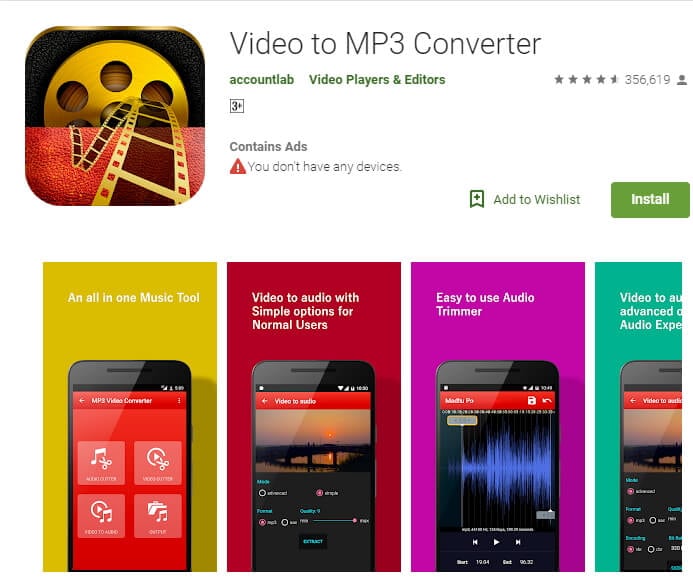 Интерфейс Android-приложения Video to MP3 Converter
