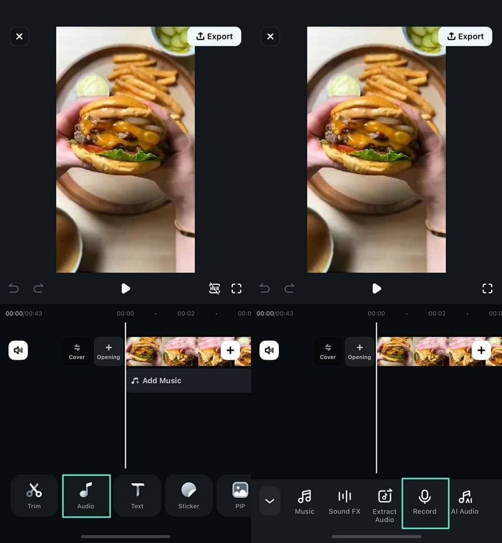 Filmora для телефона: запись аудио