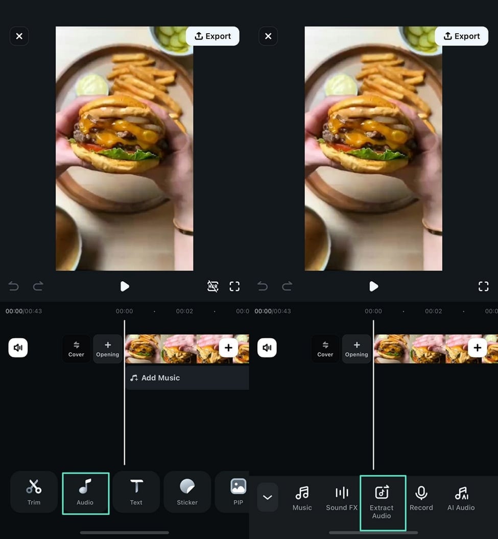 Filmora для iPhone: извлечение аудио