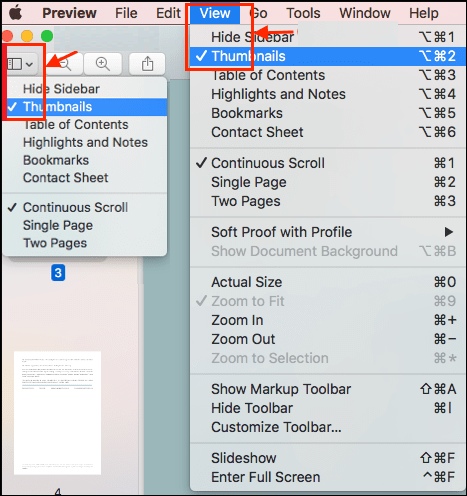 Миниатюры страниц PDF в Просмотре на macOS